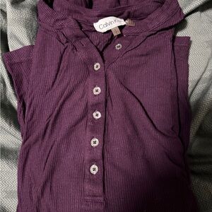 Calvin Klein Rich Purple Button-Up Long Sleeve Top